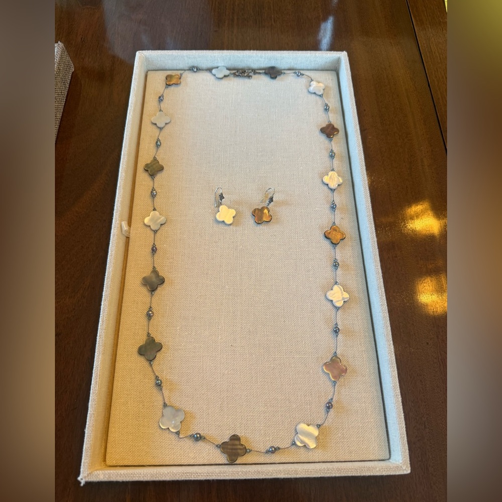 Margo Morrison Pearl Clover Necklace and Matching Earrings Set